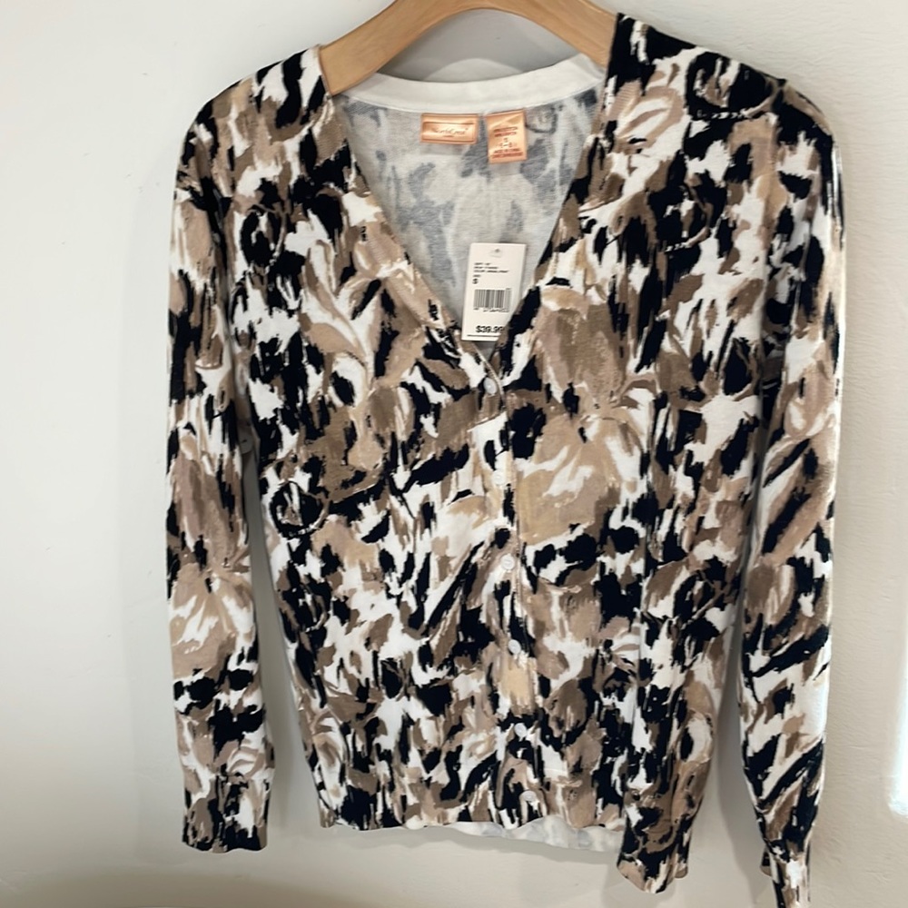 NWT NorthCrest classic cardigan size s (6-8) floral abstract
